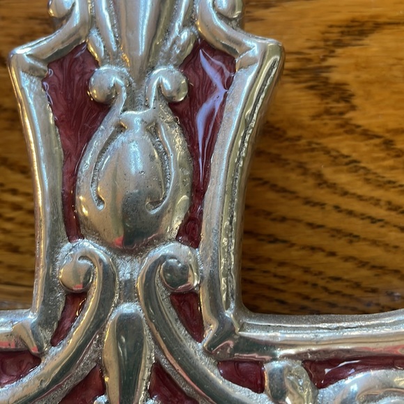 Cross shaped home decor.  Silver color with red. - Picture 11 of 16